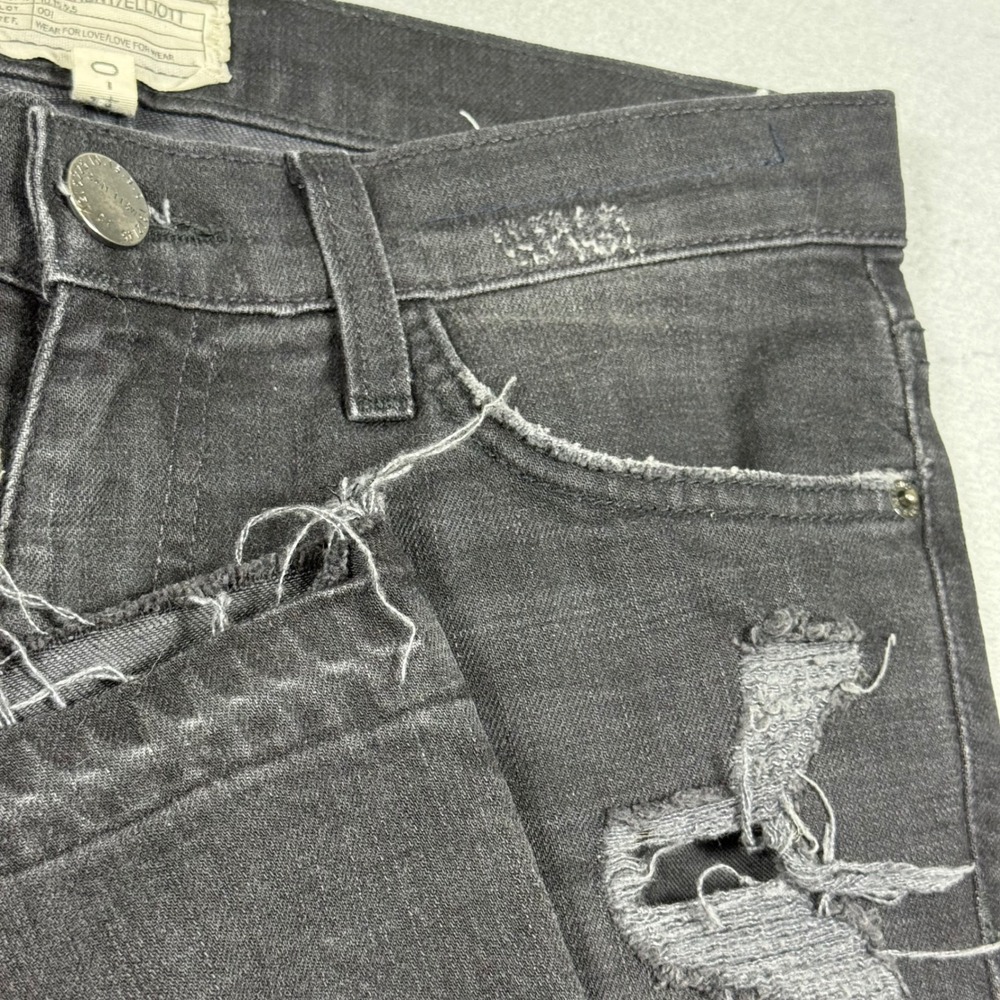 Current Elliott The Cropped Straight Townhouse Destroy Jeans Black Distressed 24